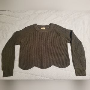 100% Merino Wool WILFRED Scallopped Hem Green Cropped Sweater (MEDIUM)